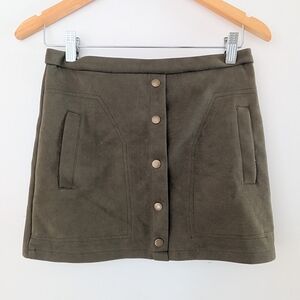 Olive Suede Button-Front Mini Skirt